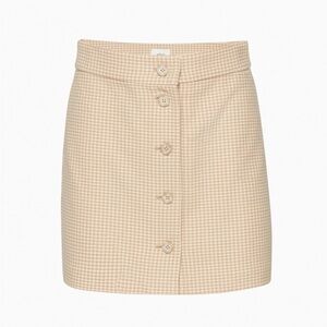 Aritzia Wilfred High-Waisted Button-up Houndstooth Tai Skirt in Claudine Beige